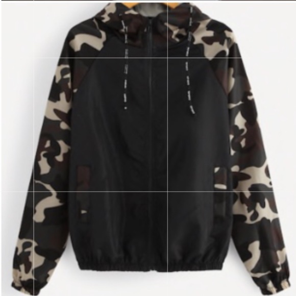 # CAMO PANEL HOODED WINDBREAKER JACKET - Picture 2 of 7
